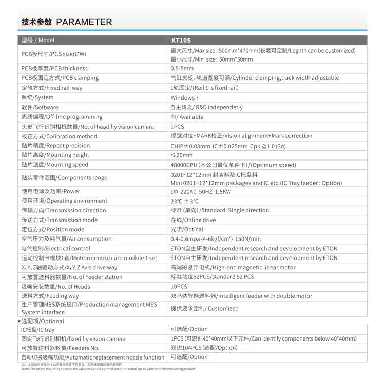 贴片机技术参数